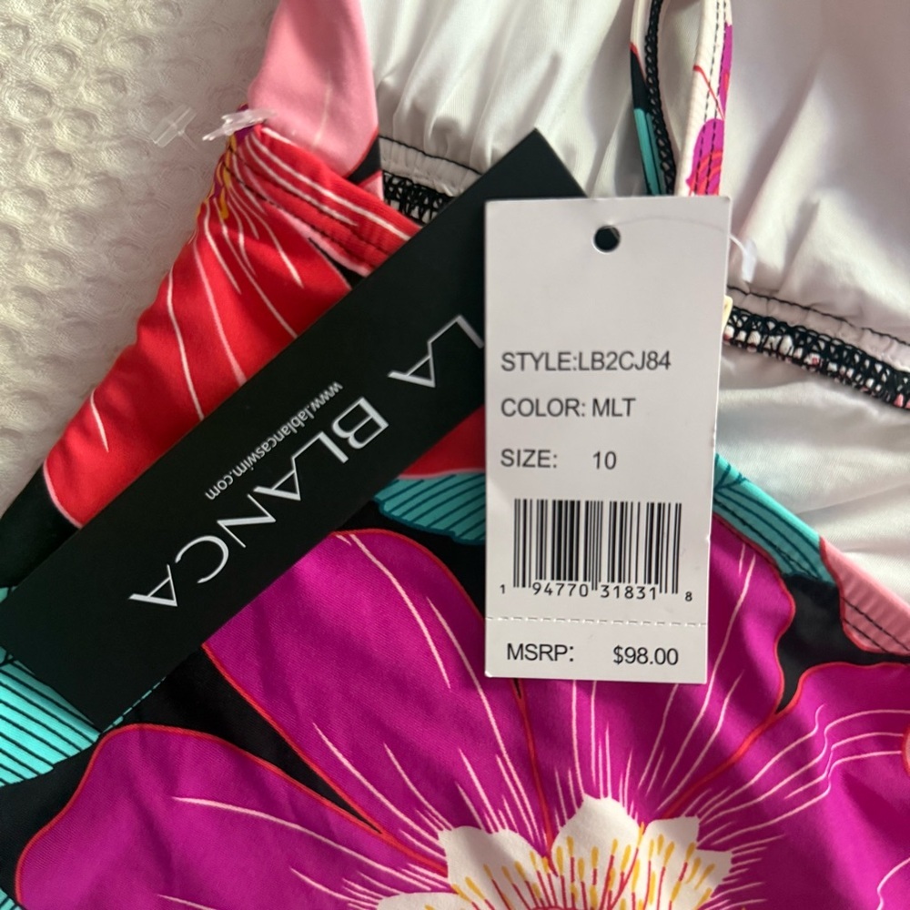 La Blanca Black and Pink Floral Tankini Top - Picture 4 of 6